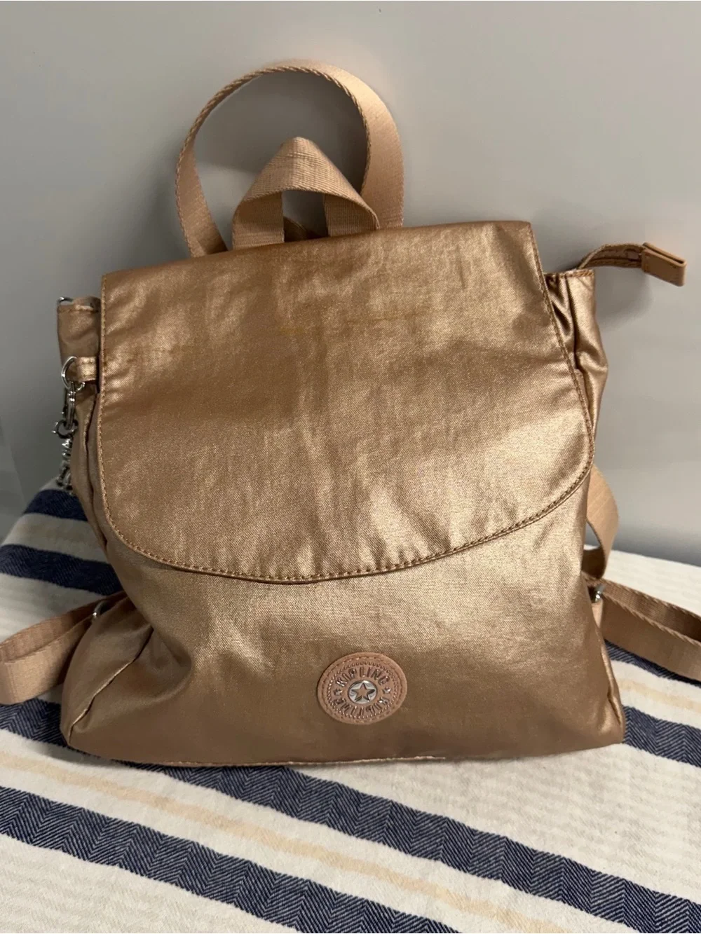 Kipling Dannie Metallic Small Backpack Gold Charm Metallic Convertible Bag